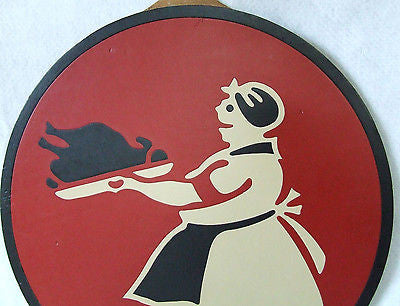 Vtg Display Sample Woman in Apron w/ Turkey Diner Style Die Cut Vinyl