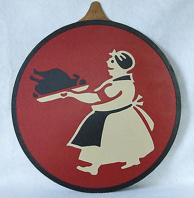 Vtg Display Sample Woman in Apron w/ Turkey Diner Style Die Cut Vinyl