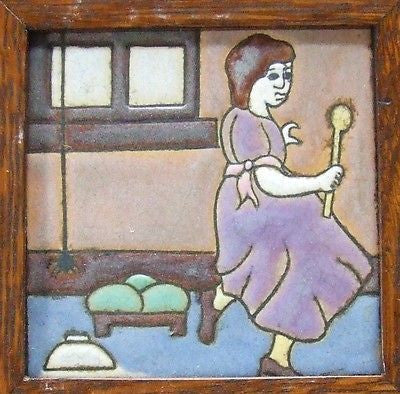 Framed AETCO Tile Nursery Rhyme Little Miss Muffet Arts & Crafts Pottery Mission