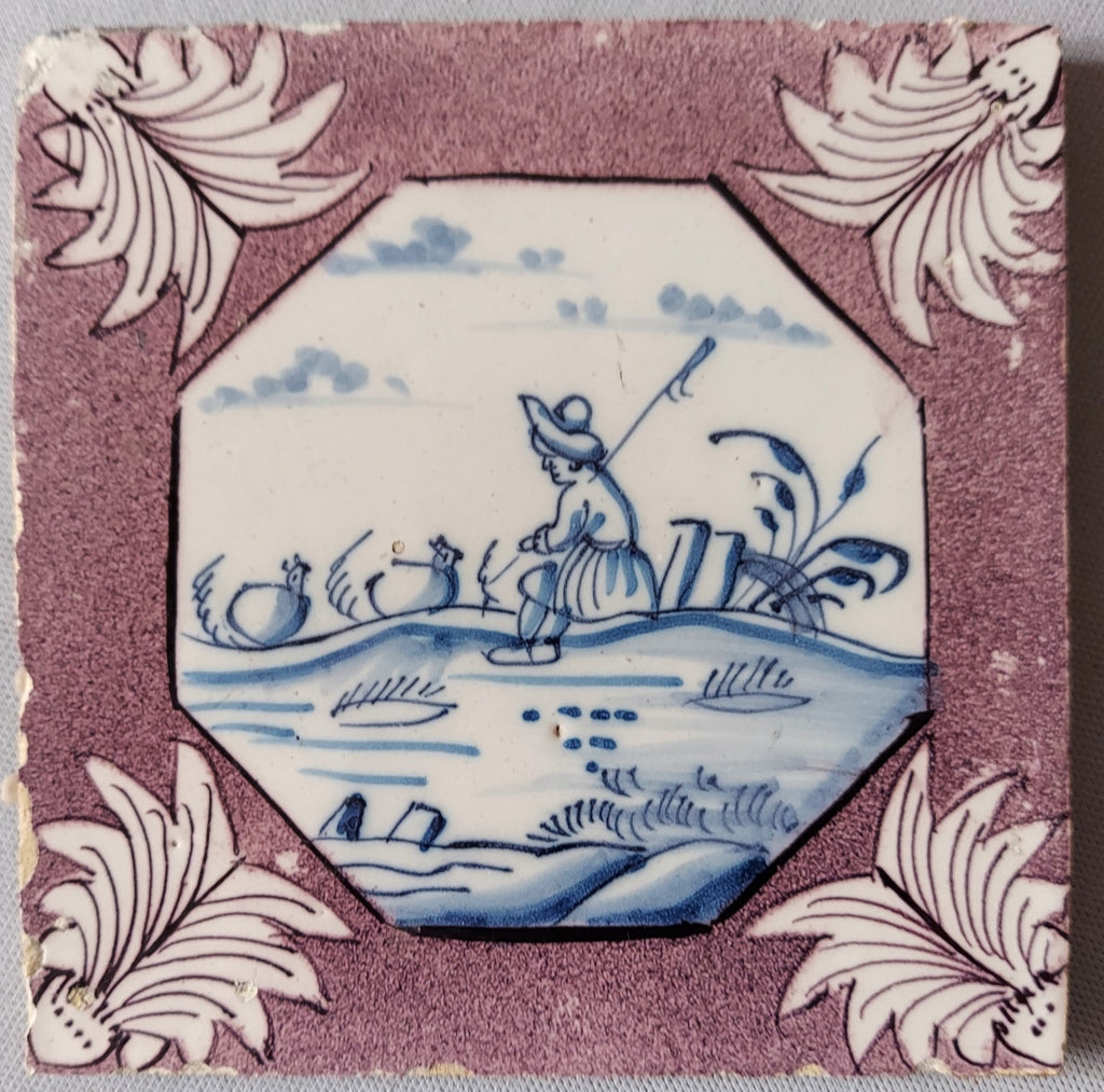 Antique 18th Century Dutch Delft Tile Bungalow Bill