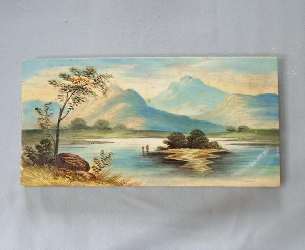 Antique Hand Painted 19th Century Landscape Tile from England Bungalow Bill