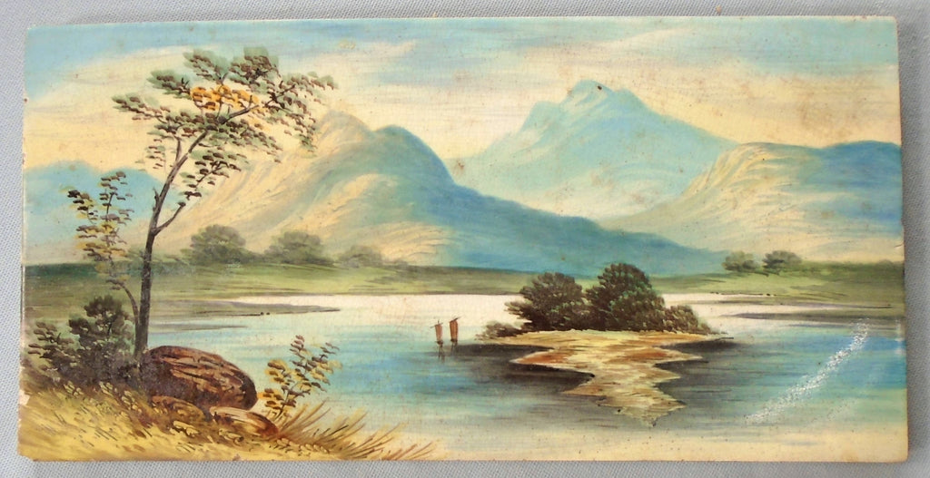 Antique Hand Painted 19th Century Landscape Tile from England Bungalow Bill