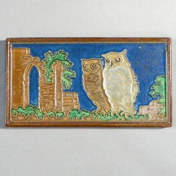 Royal Delft Tile, Owls at Night, Arts and Crafts Porceleyne de Fles Bungalow Bill Antique