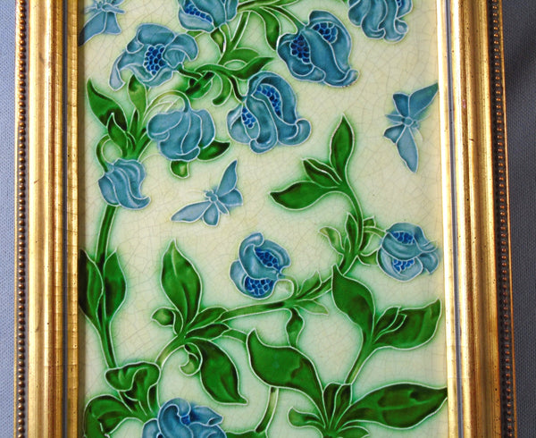 Pilkington Art Nouveau Tile Flowers and Butterflies Bungalow Bill antique