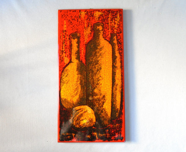 Bottles & Fruit, 1970s Italian Ceramic Wall Plaque