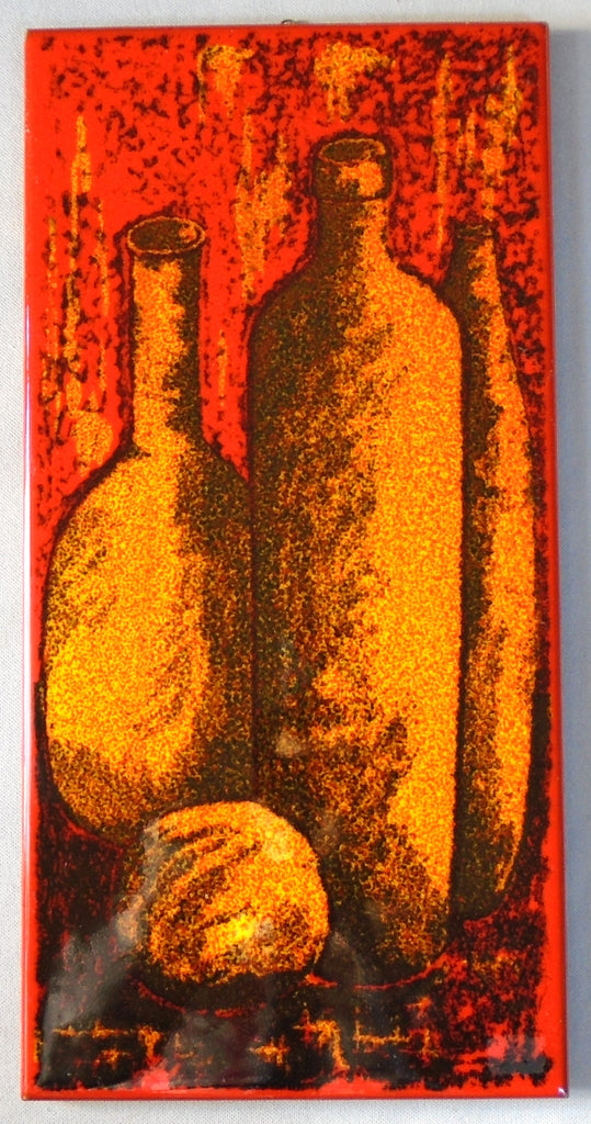 Bottles & Fruit, 1970s Italian Ceramic Wall Plaque