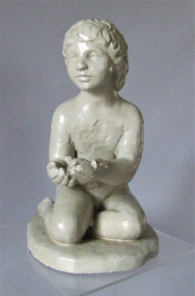 Amphora Pottery Statue Boy & Frog