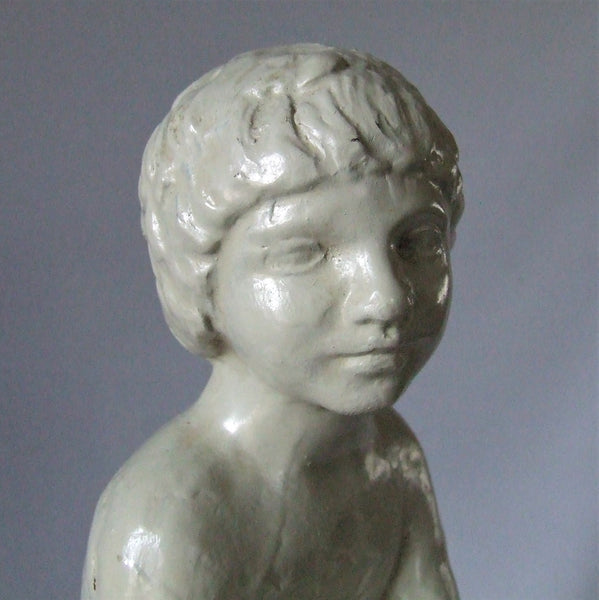 Amphora Pottery Statue Boy & Frog