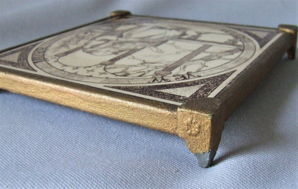 English Transfer Picture Tile Trivet Bungalow Bill Antique