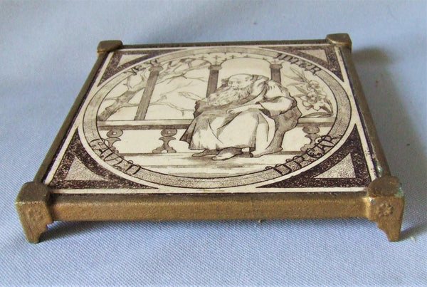 English Transfer Picture Tile Trivet Bungalow Bill Antique