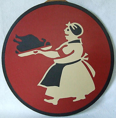 Vtg Display Sample Woman in Apron w/ Turkey Diner Style Die Cut Vinyl