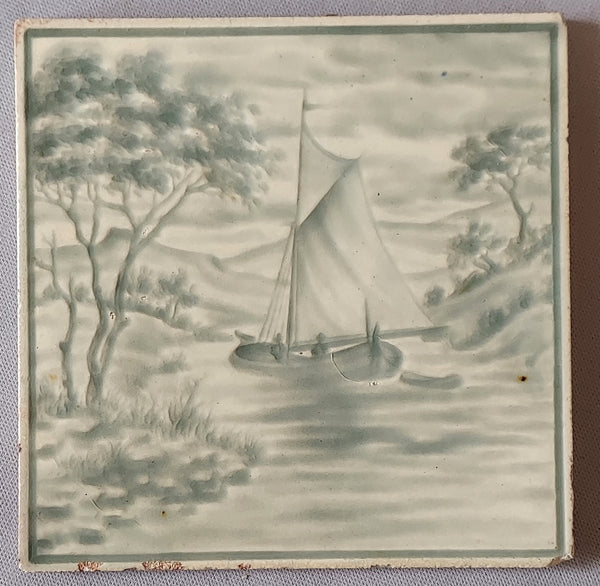 Framed Tile of a Sailboat at the Shoreline Bungalow Bill Antiques