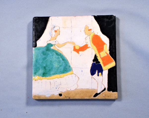 San Jose Pottery Tile Colonial Couple Dancing Bungalow Bill antiques