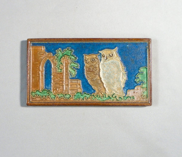 Royal Delft Tile, Owls at Night, Arts and Crafts Porceleyne de Fles Bungalow Bill Antique