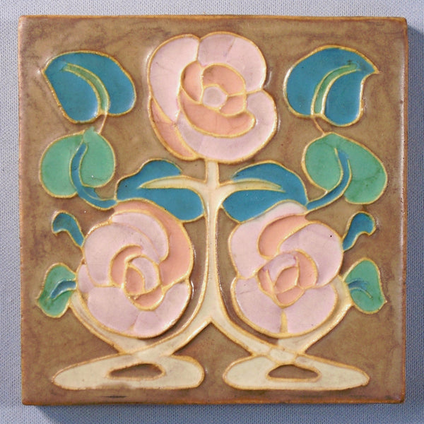 Wheatley Pottery Arts and Crafts Tile of Roses Bungalow Bill antiques