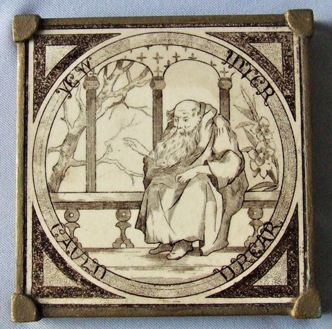 English Transfer Picture Tile Trivet Bungalow Bill Antique