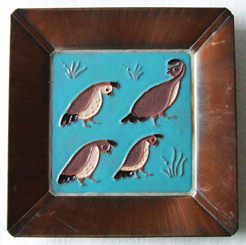 McKusick Gila Pottery Desert Quail Tile in Copper